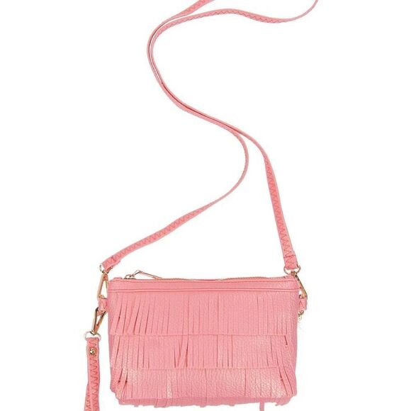 Bari Lynn Pink Fringed Crossbody Bag - Picture 1 of 8